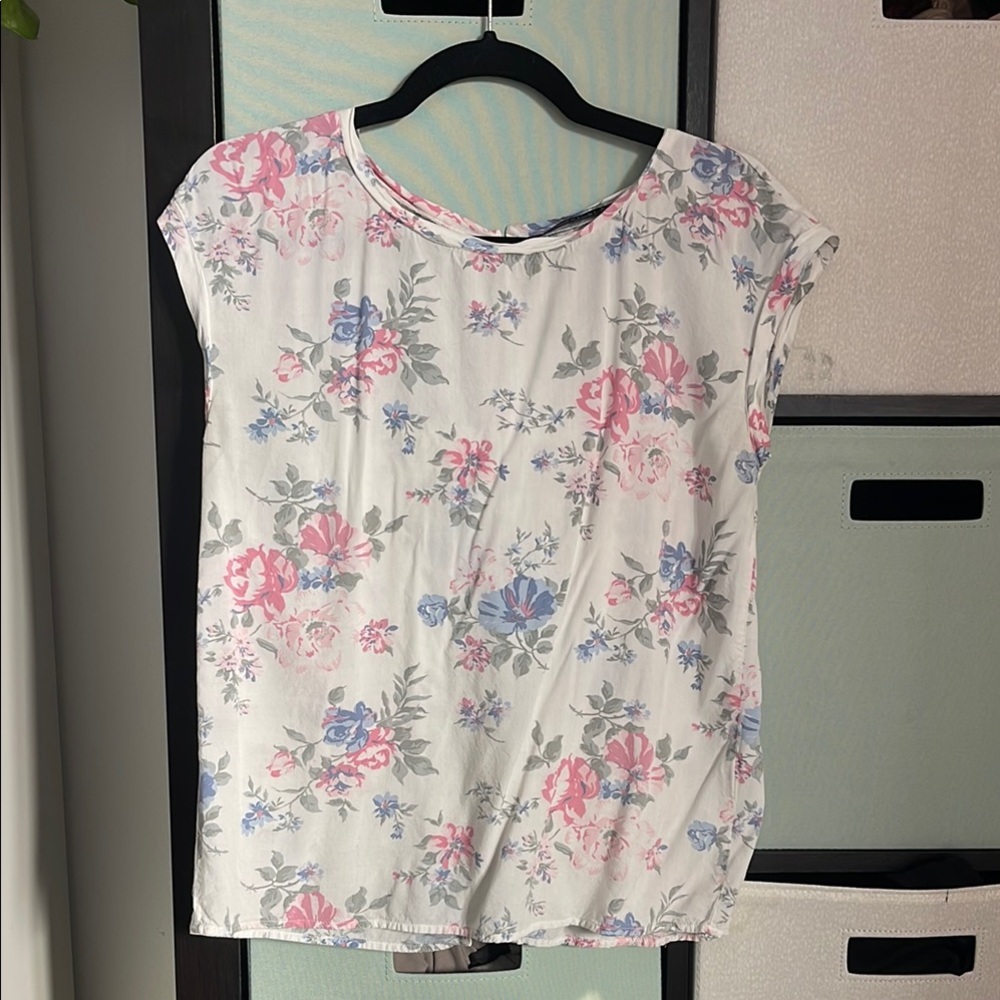 White and Pink A&F Relaxed Blouse with Floral Print